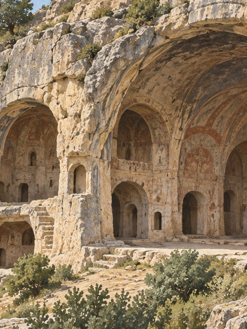 Zeichnung: Manazan-Höhlen, Karaman