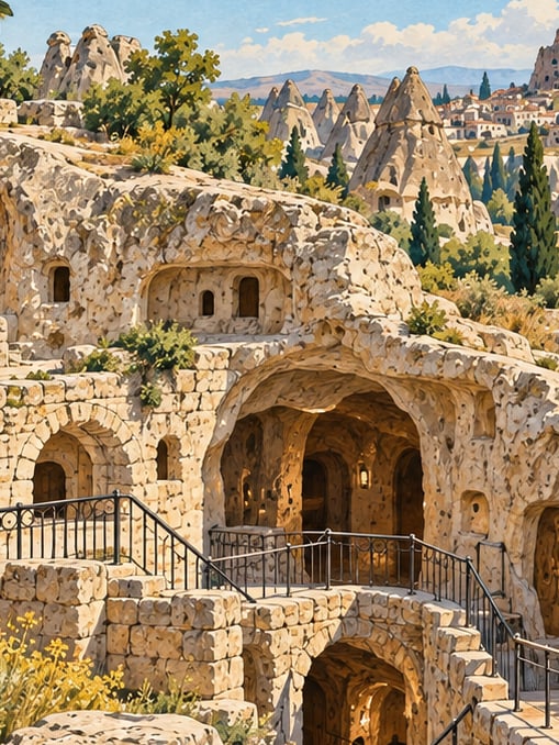 Zeichnung: Unterirdische Stadt Mazı, Nevşehir