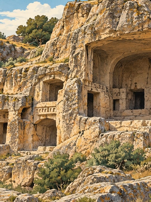 Zeichnung: Memeç-Felsen, Afyonkarahisar