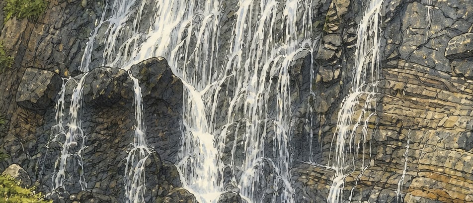 Mençuna Waterfall çizimi, Artvin