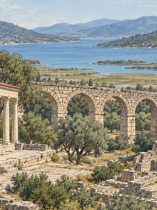 Zeichnung: Dorf Boğaziçi bei Milas, Muğla