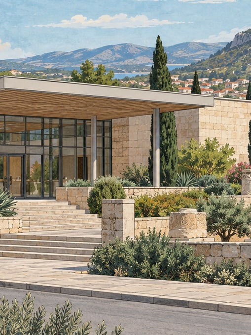 Zeichnung: Monumentalgrab und Museumskomplex Uzunyuva in Milas, Muğla