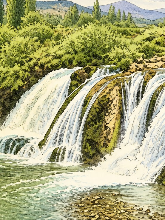 Zeichnung: Muradiye-Wasserfall, Van