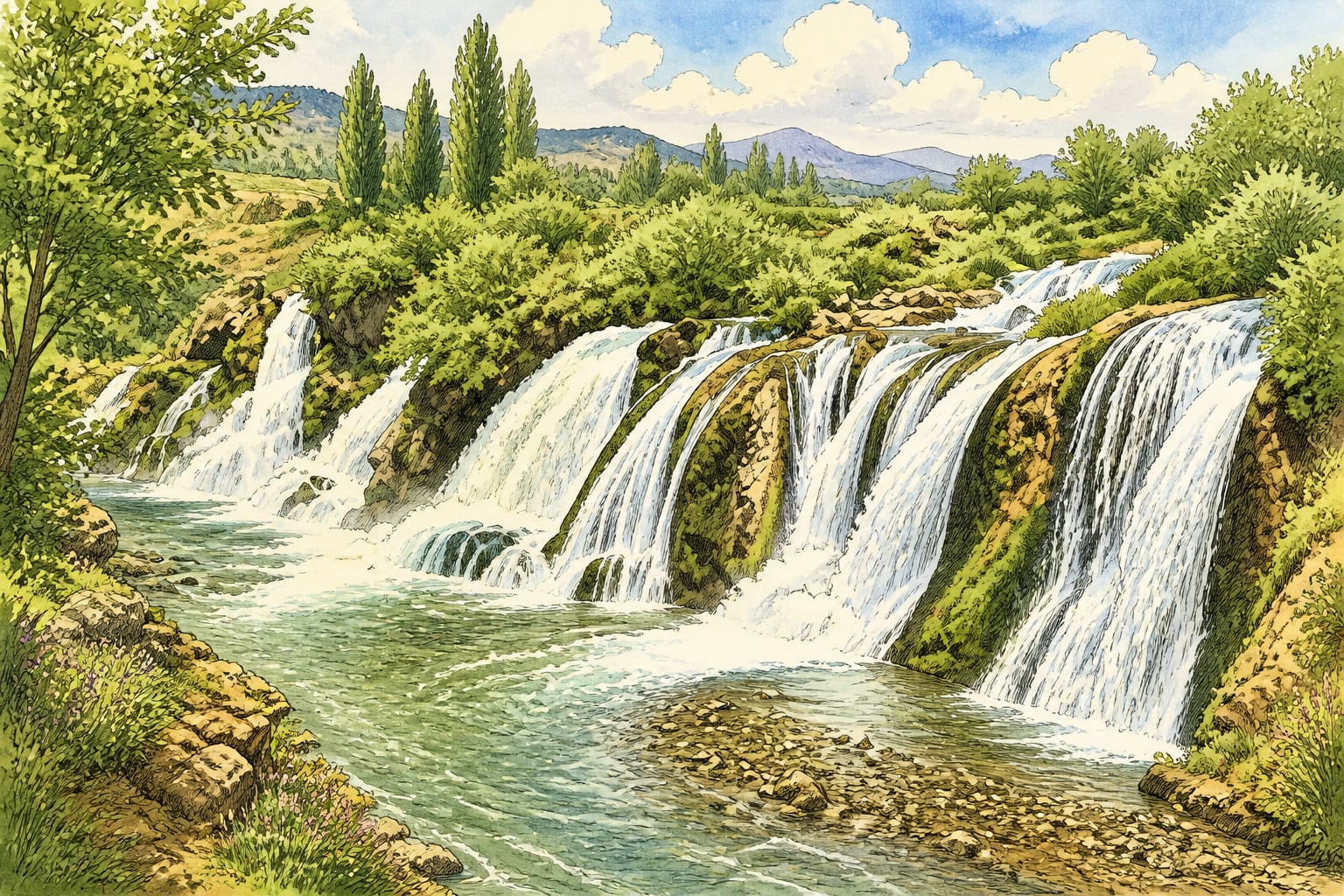 Muradiye Waterfall çizimi, Van