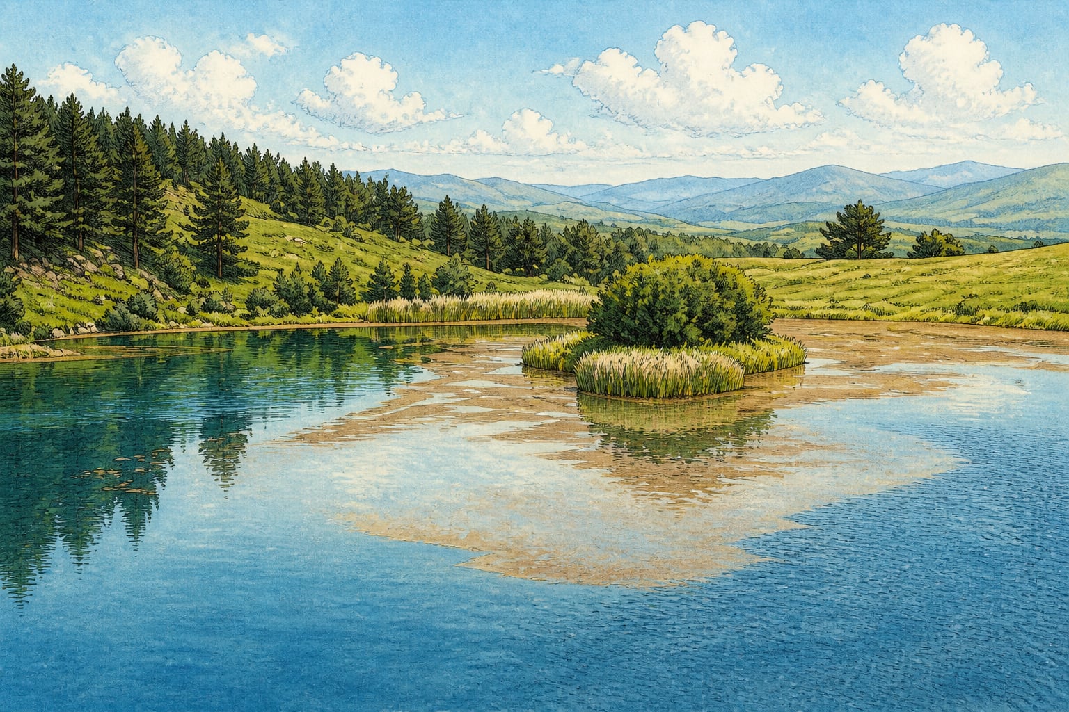 Narman Adalı Lake (narman Beş Göller) çizimi, Erzurum