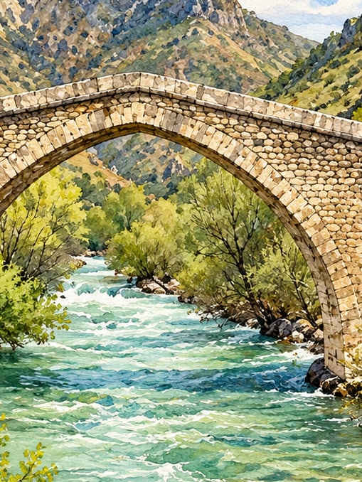 Zeichnung: Steinbrücke Nehri, Hakkari