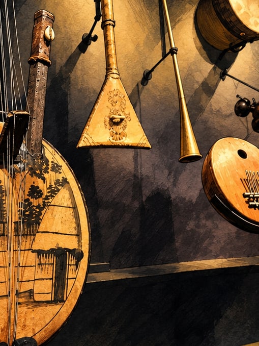 Zeichnung: Musikinstrumentenmuseum Dr. Hüseyin Parkan Sanlıkol der Gemeinde Nilüfer, Bursa