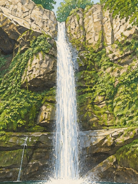 Zeichnung: Ohtamış-Wasserfall, Ordu
