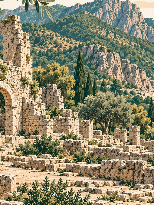 Zeichnung: Ausgrabungsstätte Olympos, Antalya