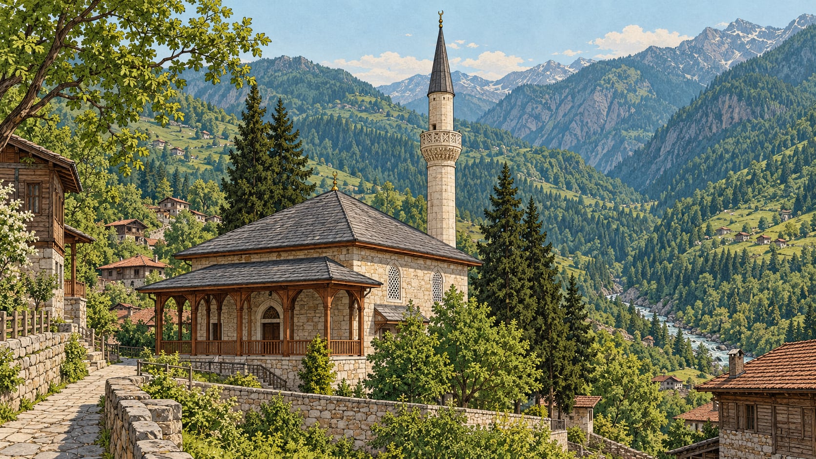 Ortacalar Village Mosque çizimi, Artvin