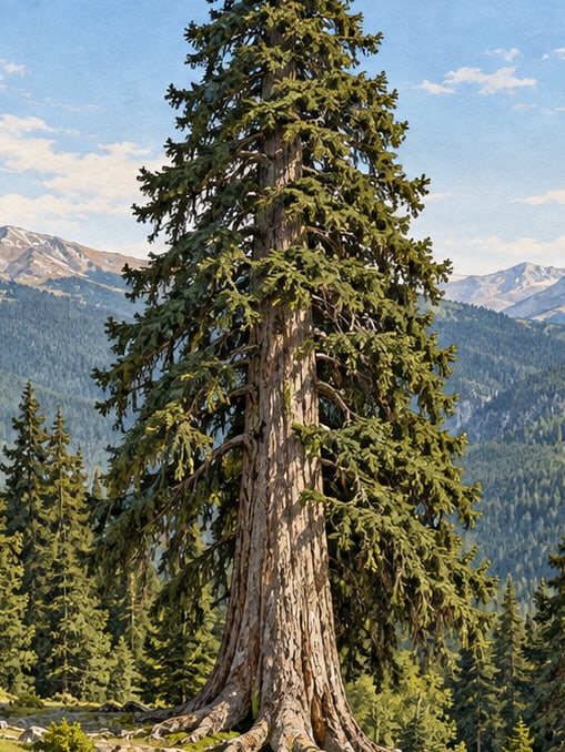 Zeichnung: Naturdenkmal Örümcek-Wald Fichte I, Gümüşhane