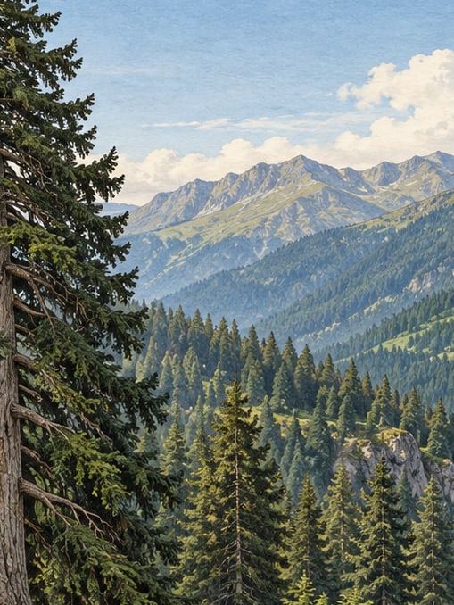 Zeichnung: Naturdenkmal Örümcek-Wald Fichte II, Gümüşhane