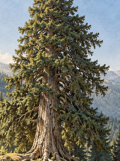 Zeichnung: Naturdenkmal Örümcek-Wald Fichte III, Gümüşhane