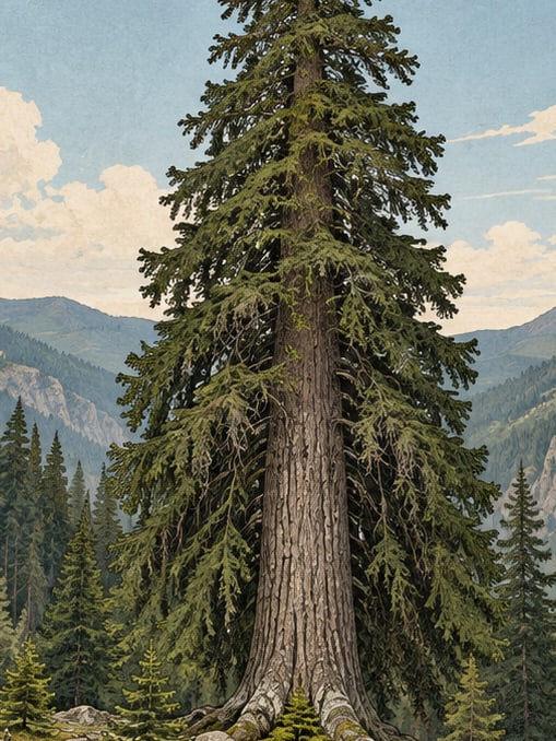 Zeichnung: Naturdenkmal Örümcek-Wald Fichte IV, Gümüşhane