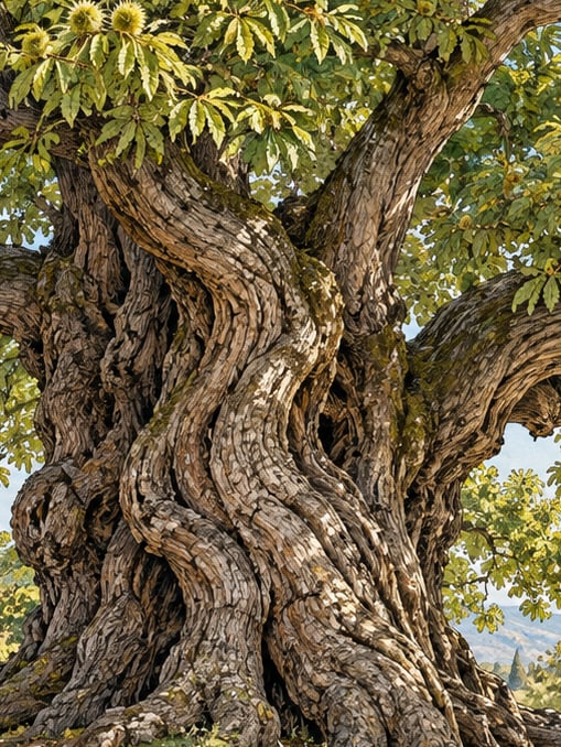Zeichnung: Naturdenkmal Anatolische Kastanie im Dorf Ovacık, İzmir
