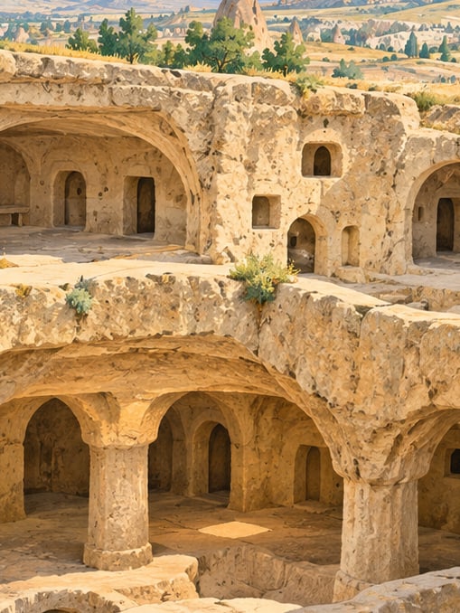 Zeichnung: Unterirdische Stadt Özkonak, Nevşehir