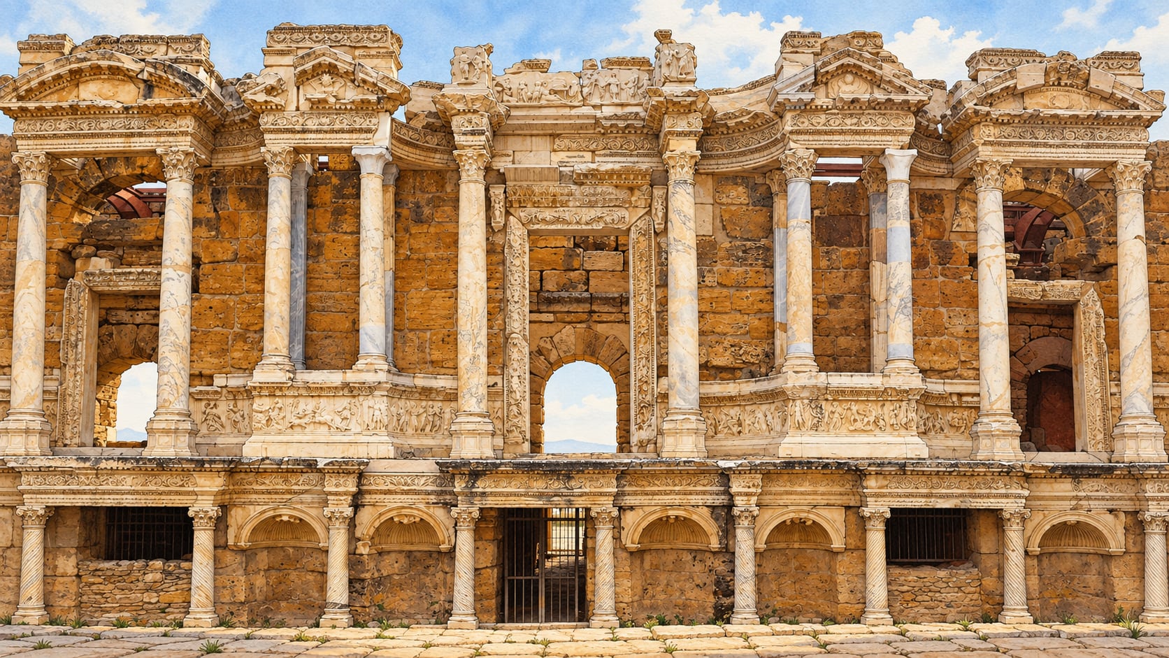 Pamukkale Hierapolis Ancient City çizimi, Denizli