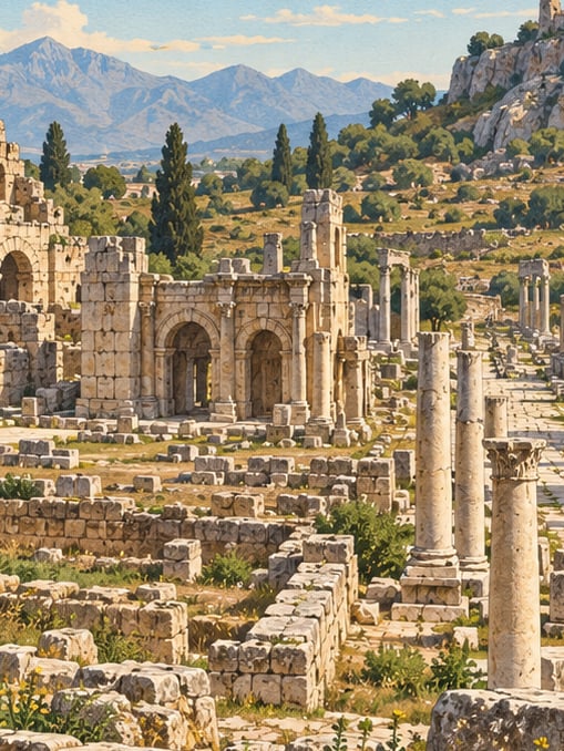 Zeichnung: Archäologische Stätte Perge, Antalya