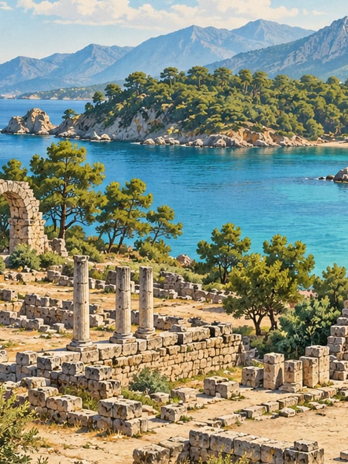 Zeichnung: Archäologische Stätte Phaselis, Antalya