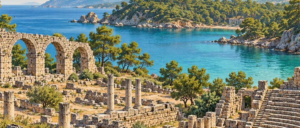 Phaselis Archaeological Site çizimi, Antalya