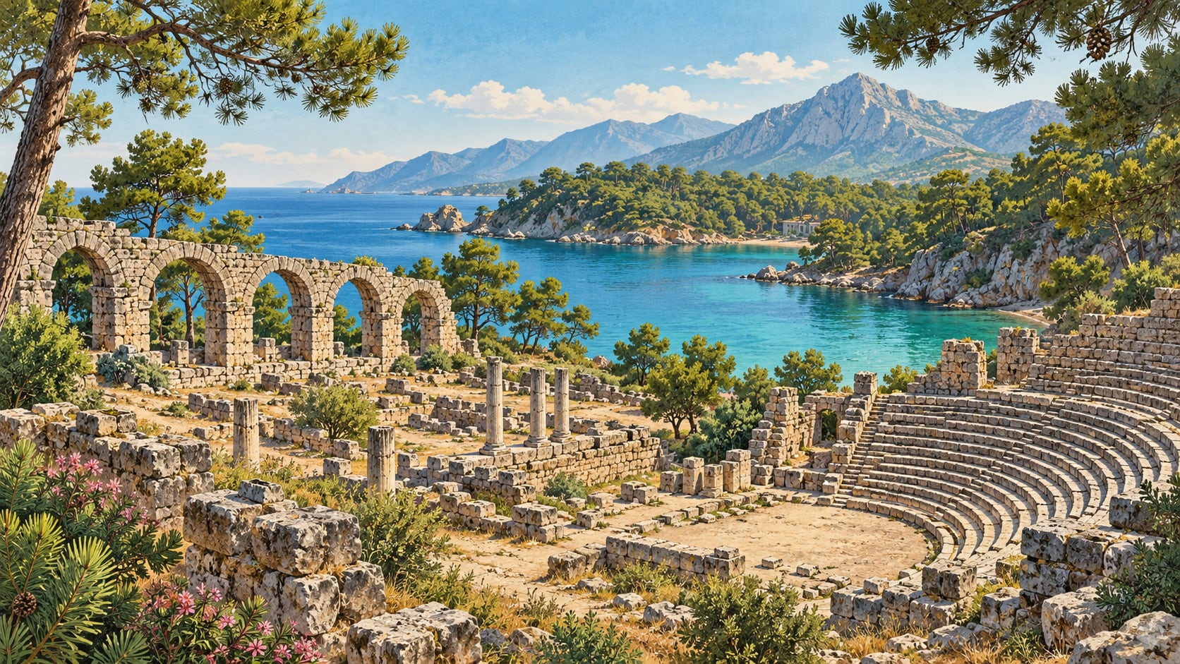Phaselis Archaeological Site çizimi, Antalya