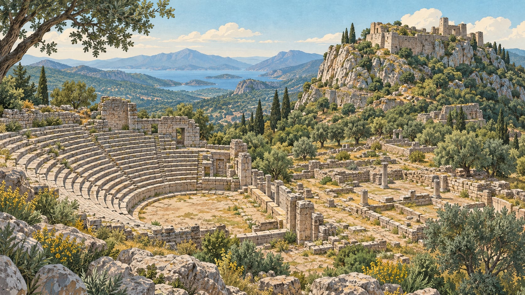 Pınara Archaeological Site çizimi, Muğla