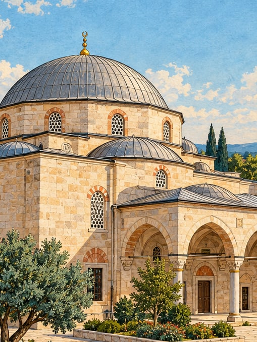 Zeichnung: Moschee Hundi Hatun / Cami-i Kebir in Pınarhisar, Kırklareli