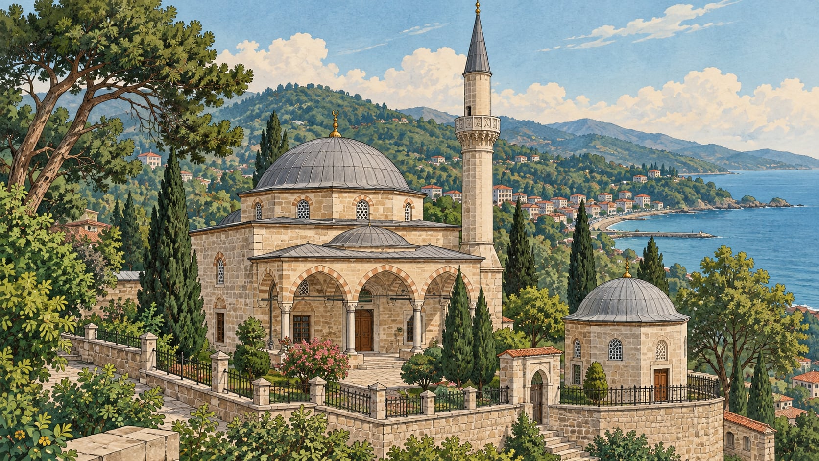 Piraziz Şeyh İdris Mosque and Tomb çizimi, Giresun