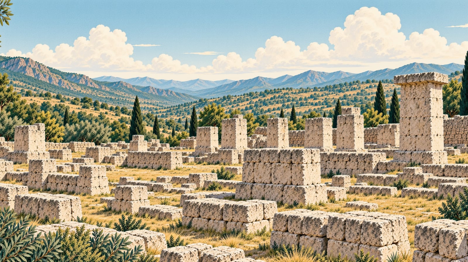 Priene Archaeological Site çizimi, Aydın