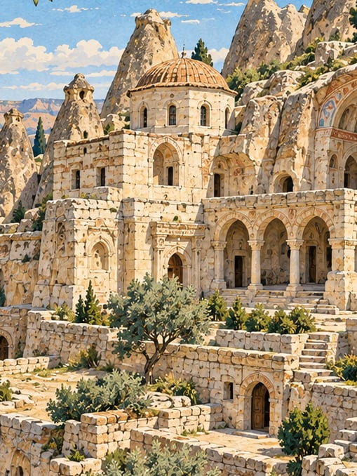 Zeichnung: Nonnen- und Mönchskloster, Nevşehir