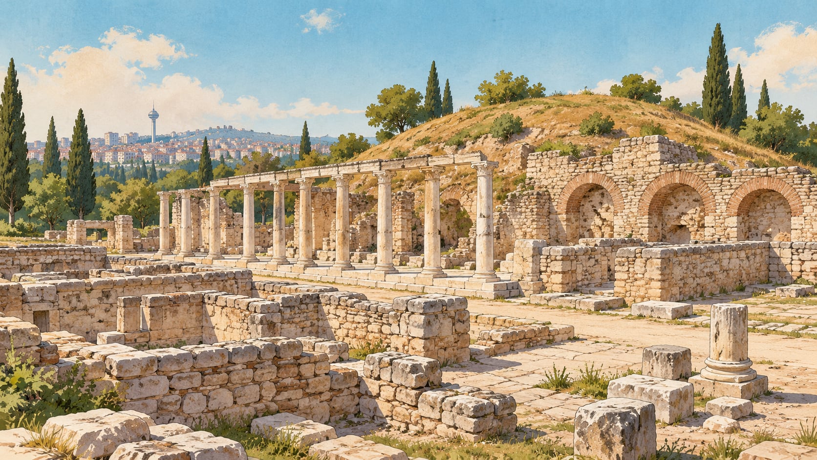 Roman Baths and Open Air Museum çizimi, Ankara