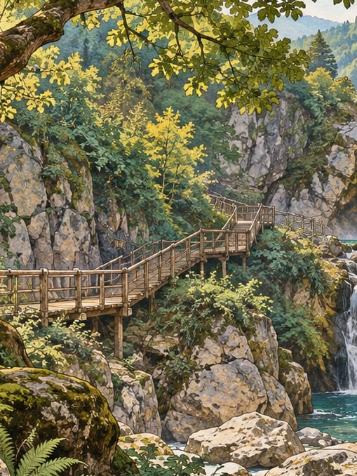 Zeichnung: Naturdenkmal Samandere-Wasserfall, Düzce