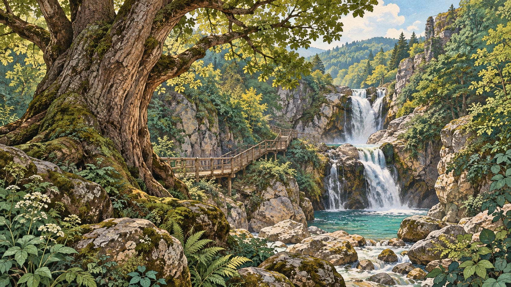 Samandere Waterfall Natural Monument çizimi, Düzce