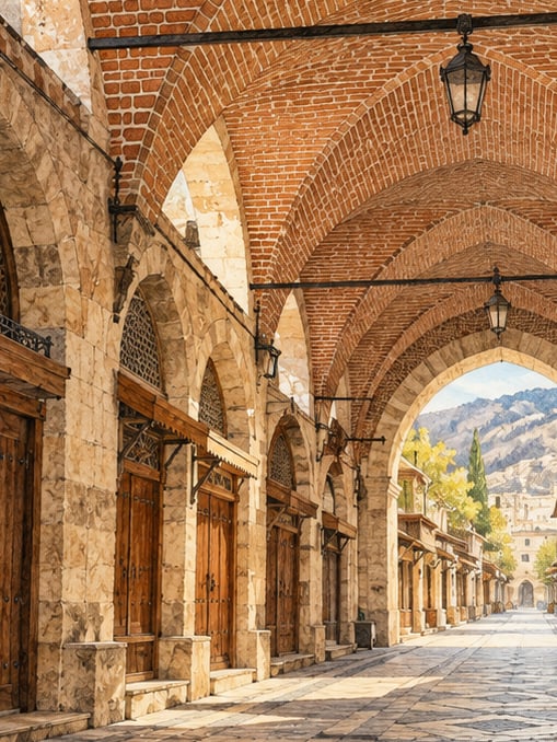 Zeichnung: Basar der Sattler (Saraçlar Çarşısı), Kahramanmaraş