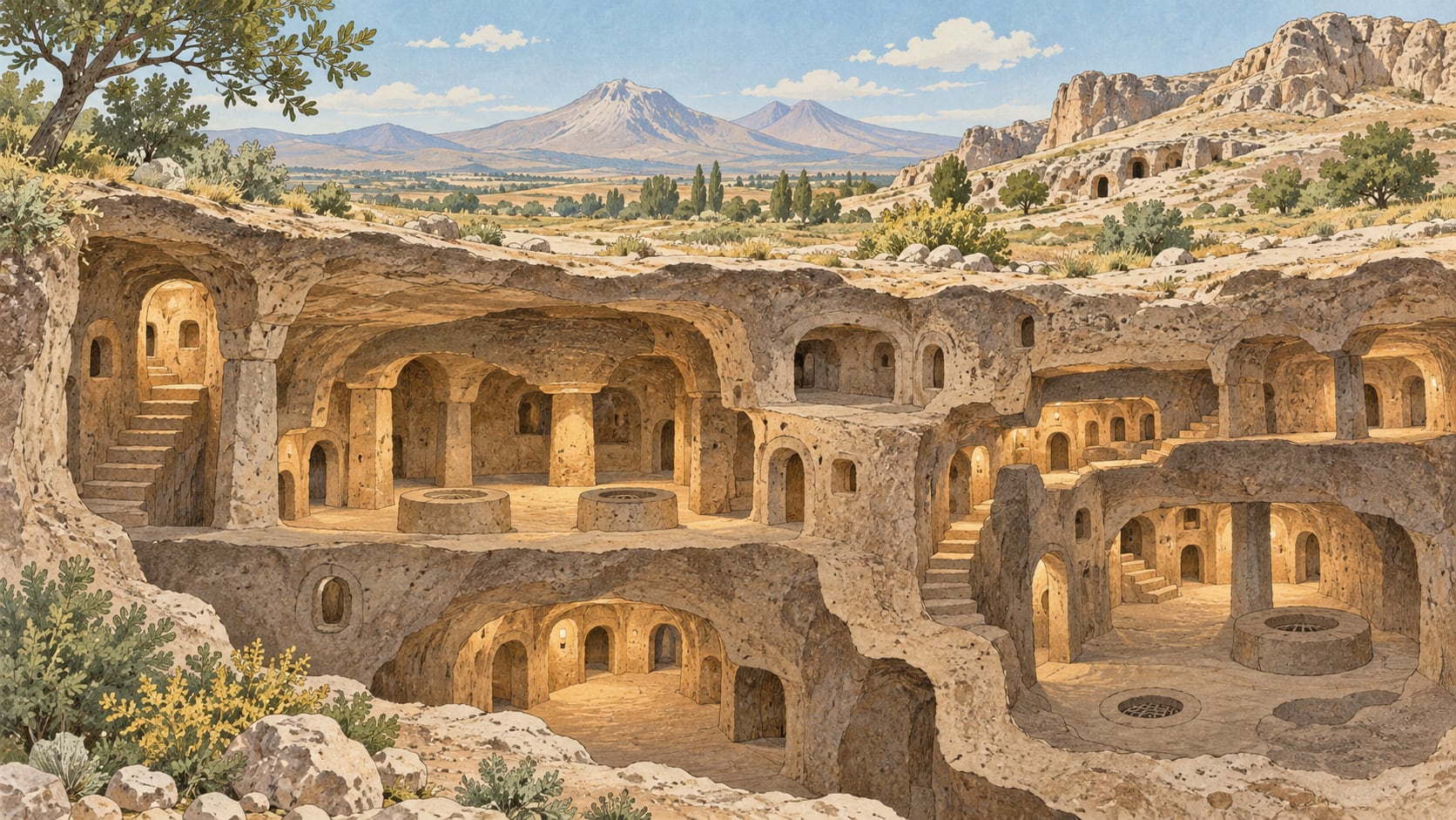 Zeichnung: Unterirdische Stadt Saratlı Kırkgöz, Aksaray