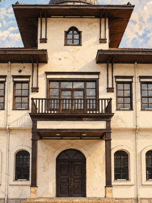 Zeichnung: Kasernengebäude Saraydüzü – Museum des Nationalen Befreiungskampfes und Kongresszentrum, Amasya