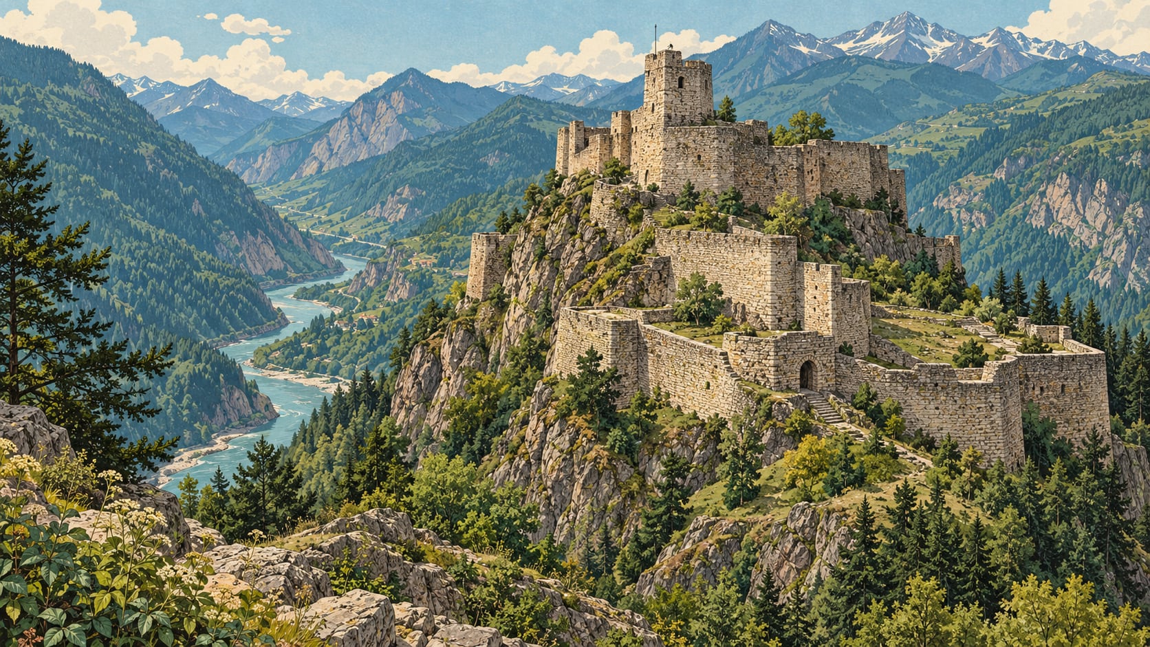 Satlel Castle çizimi, Artvin