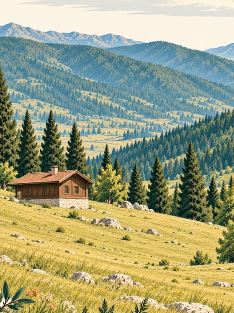 Zeichnung: Sazalan-Hochweide, Trabzon