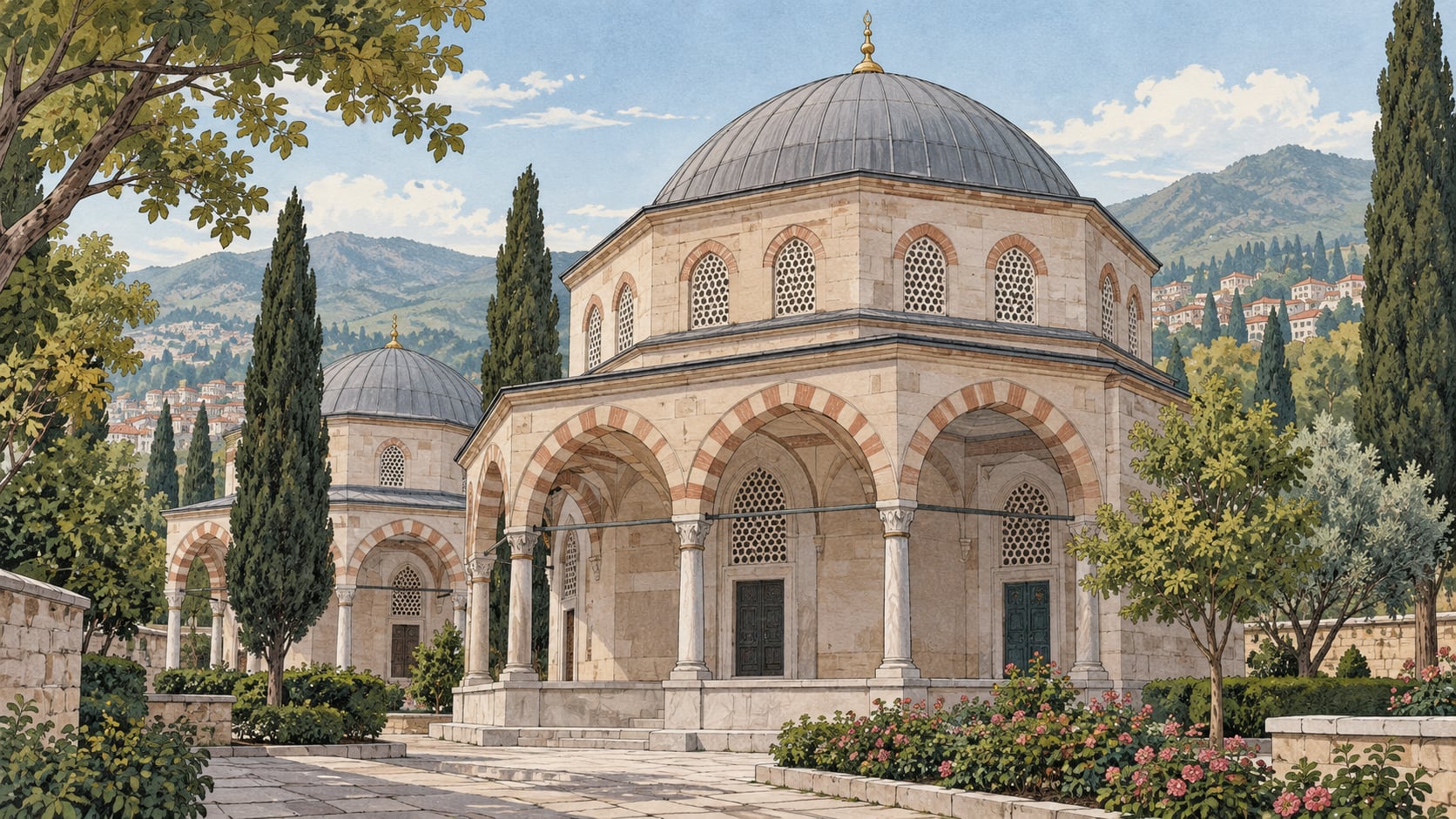 Şehzade Sultan Mustafa and Sultan Cem Tomb çizimi, Bursa