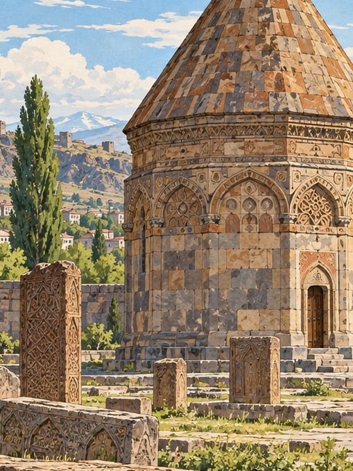 Zeichnung: Seldschukisches Grabmal und Seldschukischer Friedhof, Kars