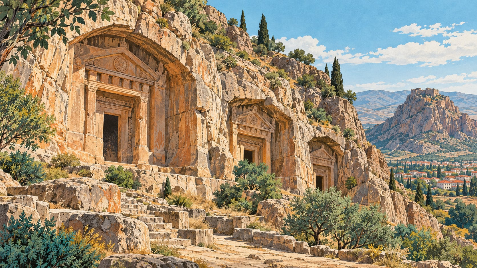 Selimiye Rock Tombs çizimi, Afyonkarahisar