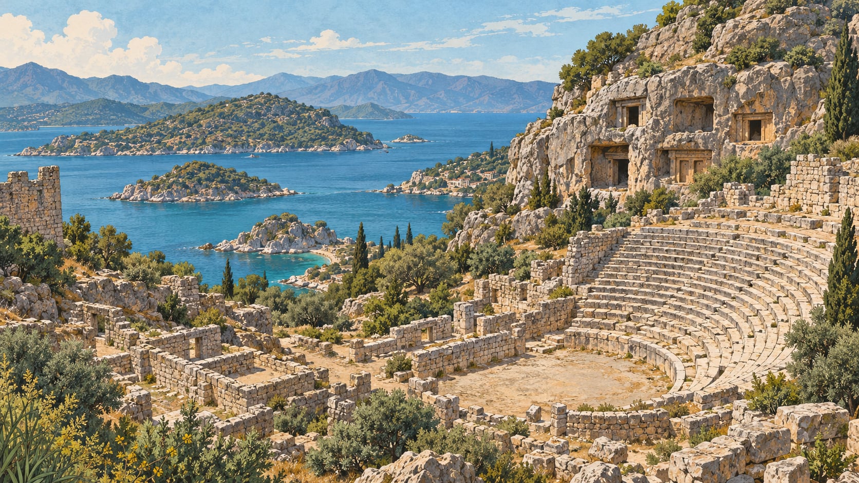 Simena Archaeological Site çizimi, Antalya