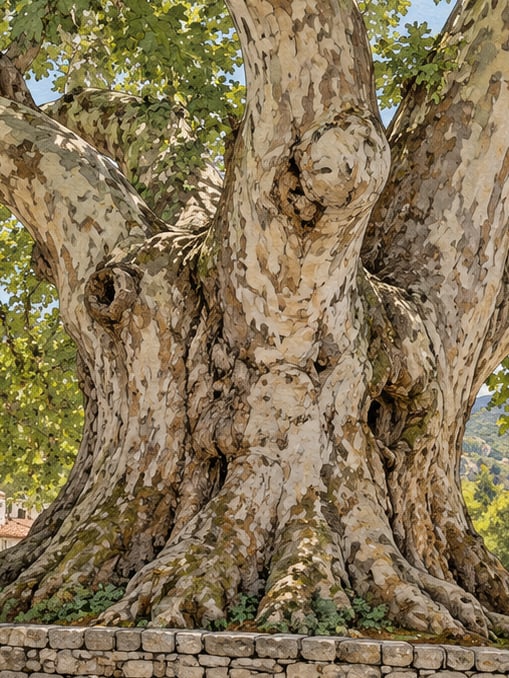 Zeichnung: Naturdenkmal Dorfplatane von Söğüt, Muğla