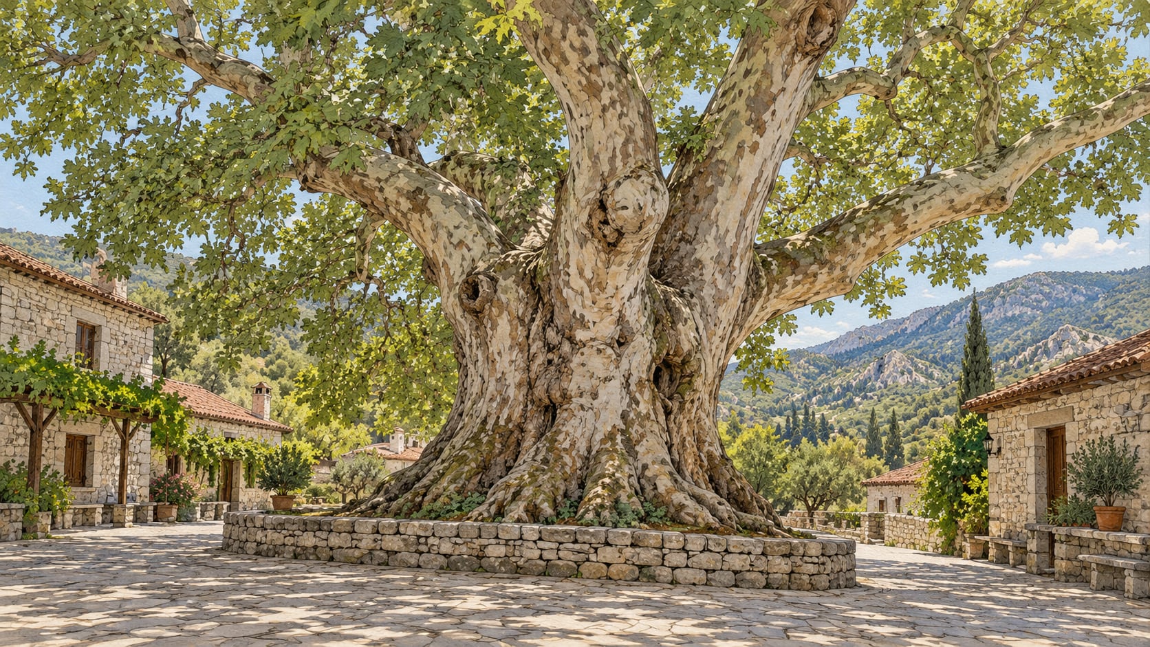 Söğüt Village Plane Tree Natural Monument çizimi, Muğla