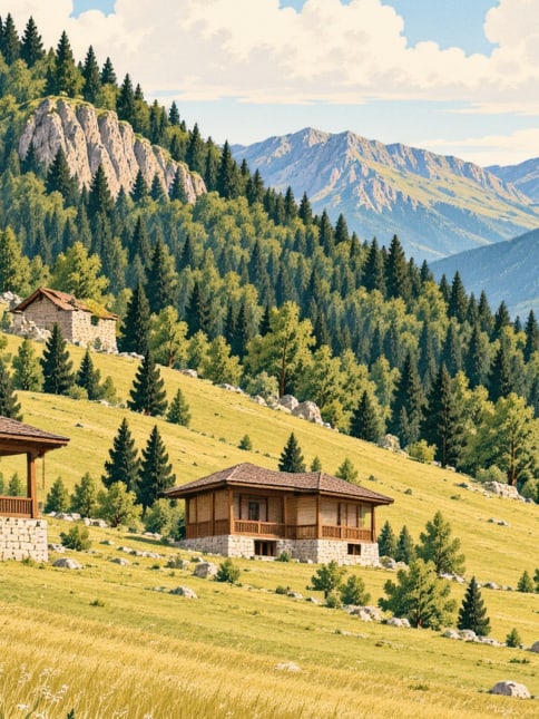 Zeichnung: Hochebene Sultanmurat, Trabzon