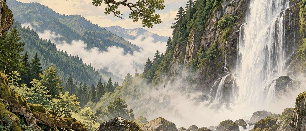Tar Stream Bulut Waterfall Natural Monument çizimi, Rize