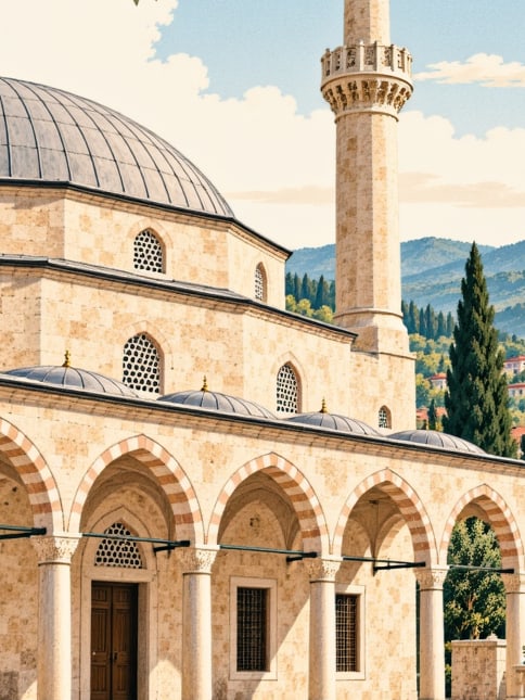 Zeichnung: Historische Hasan-Fehmi-Paşa-Moschee, Sakarya