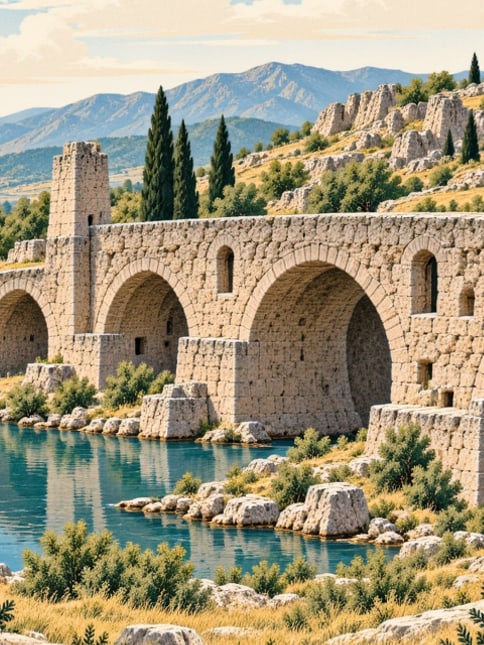 Zeichnung: Historische Murat-Brücke, Muş