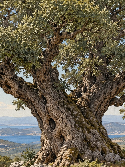 Zeichnung: Naturdenkmal Pırnal-Eiche von Taşdede, İzmir