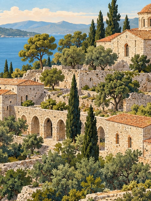 Zeichnung: Taşlı-Kloster / Insel Tımarhane, Balıkesir